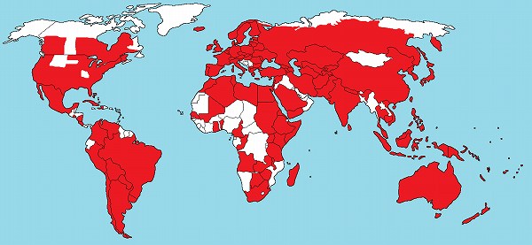 コナガの世界分布